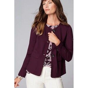 J Jill Wearever Double-Face Jersey 3-Button Jacket Black Cherry Size XL Petite